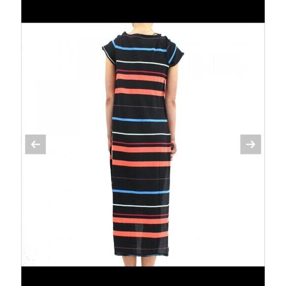 Free People Too Legit Split Side Maxi Dress Black with Rainbow Stripes Multi Xs - Picture 2 of 7